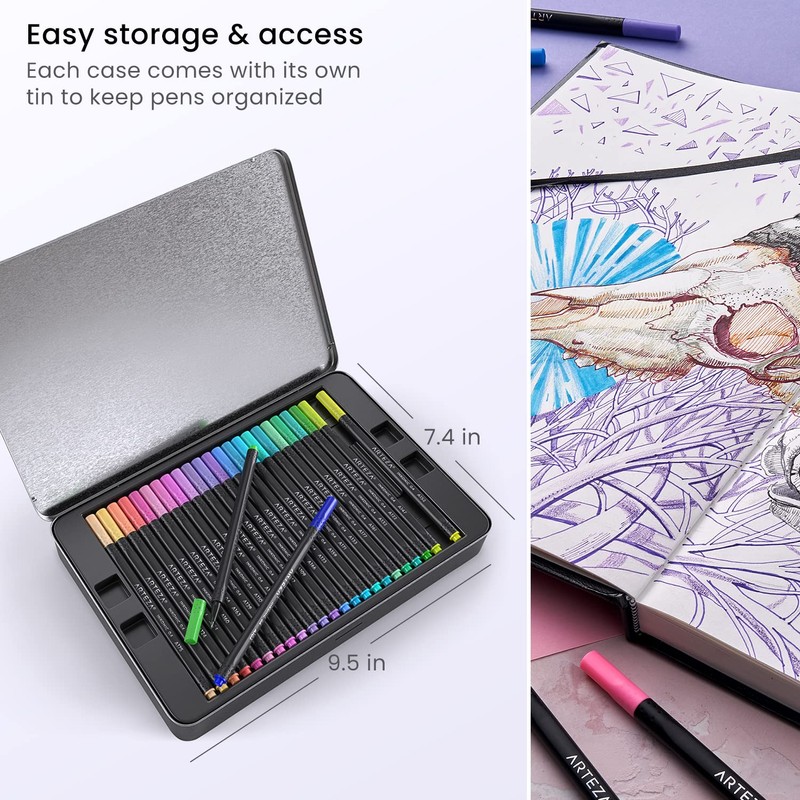 ARTEZA Inkonic Fineliners Pens, Set of 72, 0.4 mm Fine