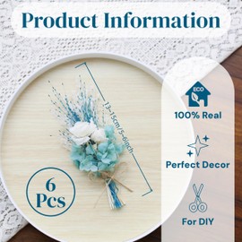 6Pcs Charming Dried Flowers Bouquet Handmade Mini Dry Wildflowers for Craft Vase DIY Photo Props Wedding Party Dining Table Decor Real Floral Corsage and Boutonniere Materials (Light Blue)