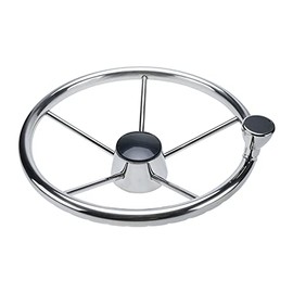 Yaemarine Stainless Steel Boat Steering Wheel 5 Spoke 13-1/2" Dia Destroyer Style Marine Wheel with M Size Knob & Black Plastic Center Cap(9103SRF1)