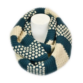 Aesthetinc Fashion Chunky Stripe and Dot Pattern Knit Infinity Loop Scarf Wrap (Teal)