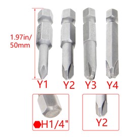 Utoolmart Y Shape Screwdriver Bits, Y1+Y2+Y3+Y4 Magnetic Y Shape Head Magnetic Screw Driver Bit, with 1/4 Inch Hex Shank, 50mm Length S2 Steel Screw Driver Kit Tools, for Repair Work, 1 Set
