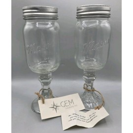 Mason Jar Redneck Hillbilly Wine Glasses Drink Jar on Stem w/Lids Lot of x2