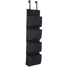 YNR NEW 4 SECTION OVER DOOR HANGING WARDROBE STORAGE UNIT CLOTHES SHOE ORGANISER IN Polyester Polyester (BLACK)