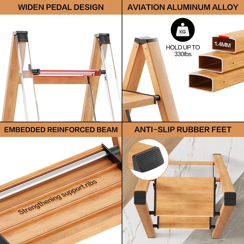 GameGem 2 Step Ladder, Aluminum Folding Step Stool with Anti-Slip