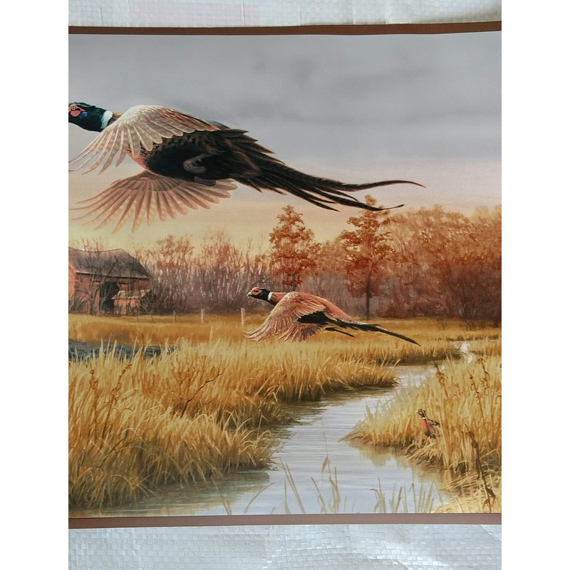 Pheasants Tractor Farm Scene Wallpaper Border - Brown