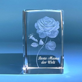 Luteney 3D Glass Crystal with Engraving Rose with Beste Mama der Welt Mother's Day Gifts, Glass Crystal Gifts for Mum Decoration