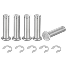 sourcing map 5Set M8x30mm 304 Stainless Steel Cylindrical Shaft Snap Ring Locating Pin, Flat Head Grooved Hinge Cylinder Position Pin with E Clip Retaining Ring, Silver