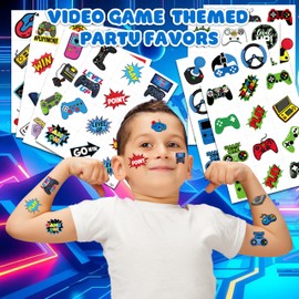 96 PCS Game Pre-Cut Temporary Tattoos Themed for Kids Birthday Party Decorations Supplies Favors Decor Super Cute Tattoo Stickers Sticker 8 Sheets Gifts for Boys Girls Games Classroom Rewards Carnival