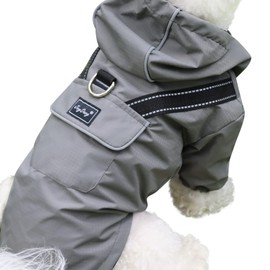 JoyDaog Premium Dog Raincoat with Hood for Medium Dogs,Outdoor Sports Waterproof Dog Rain Jacket,Puppy Raincoat with Pockets,Grey M