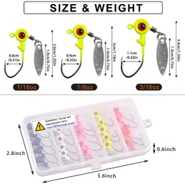 Crappie Jig Heads Hooks Kit, 25Pcs Underspin Jig Heads with Spinner Blade Eye Ball Painted Fishing Jigs for Crappie Bass Trout Fishing 1/16oz 1/8oz 3/16oz