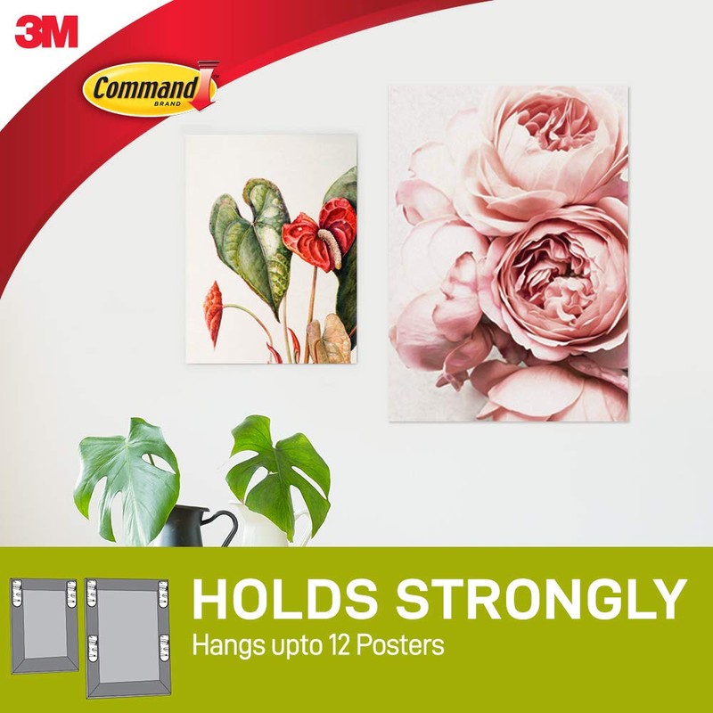 Command Poster Hanging Strips, 12 Strips, White, 17024