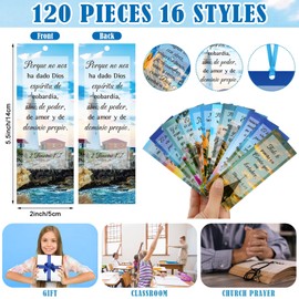 Yaomiao 128 Pcs Spanish Bible Verse Bookmarks Natural Scenery Landscape Christian Scripture Bookmark with Ribbon Inspirational Book Page Markers for Book Lovers Church Prayer Religious Gifts