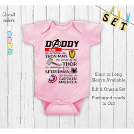 Daddy is ..Superhero -Cute Funny Novelty Shirt Baby Bodysuit Outfit Onesie & Bib