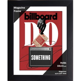 Creative Picture Frames 10 x 13 Magazine Frame with Full-Strength Glass, Holds Up To A 1/4" Thick Media with Installed Hangers for Easy Mounting, 11x14 Black Frame with White Mat