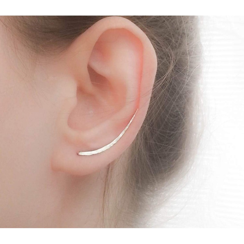 Earrings Sterling Silver Ear Climbers Long Curved Bar Studs