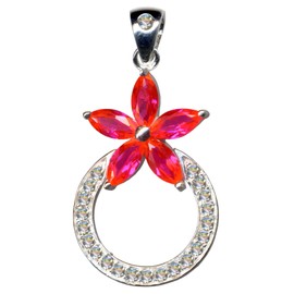 I Flower Pendant I Real 925 Solid Silver and Zirconia I Art Nouveau Design I Stone Colour: Clear White Red I Buy Online Shop Jewellery I 51021 I, Sterling silver 925, zirconia stones, Zirconia crystal