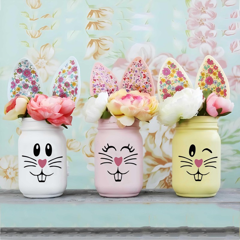 18 Pcs Easter Bunny Face Vinyl Decals - Bunny Faces