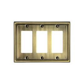 ZILLSEA 1 Pack Triple Decorator Wall Plates, Metal Electrical Outlet Covers for Receptacles, Dimmer Switches, GFCI Outlets, Antique Brass, 6.77''*4.88'', Midisze, 3 Gang