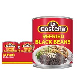 La Costeña Refried Black Beans - Ready-to-Eat Canned Refried Beans for Mexican Food, Mexican Rice, Nacho Bean Dip, Bean Burrito, Burger, Carne Asada, Fajita & Taco Seasoning - 28.9oz, 12 Pack Cans