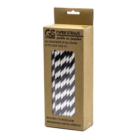 CTIGERS Black and White Striped Biodegradable Drinking Paper Straws for Party Box of 100 by CTIGERS