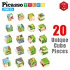 PicassoTiles 20 pcs Magnetic Cube Puzzle 6-in-1 Dinosaur Theme Pattern