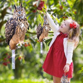 Vicsiyi Owls to Keep Birds Away, 4Pcs Fake Owls with Reflective Tape for Garden Patio, Bird Scare Reflective Hanging Decoration to Keep Pigeon from Windows Tree