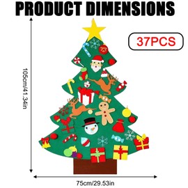 Felt Christmas Tree, 100 cm DIY Christmas Tree for Children, DIY Felt Decoration Christmas Tree, Felt Christmas Set with 36 Pieces Removable Ornaments Hanging Decor for Home Door Wall Christmas Gift