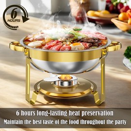 Allucky Chafing Dish Buffet Set: 5QT Round Stainless Steel Chafer for Catering, Round Golden Chafing Dish Buffet Set with Lids Buffet Warmers Sets for Catering, Parties and Weddings
