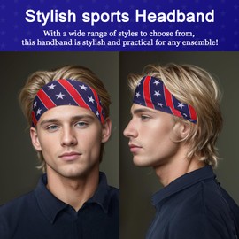 Sports Headband for Men 9 Pack Flag Sweat Headbands for Men Running Workout Headbands Wide Sweatband Mens Stretchy Headband for Running Cycling Football Basketball Yoga Workout (Classic Flag Style, 9)