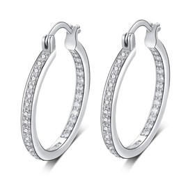 Hoops Earrings 18K White Gold Plated Cubic Zirconia Huggie Earring for Women Lightwight Hoop Large Size 50mm