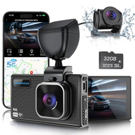 ONDASHCAM Dash Cam Front and Rear, 4K/1080P Full HD Car Camera Dash Cam, 3.5" IPS Screen, Free 32GB Card, Built-in WiFi, GPS, Night Vision, G-Sensor, 170° Angle, 24H Parking Mode, Support 512GB Max
