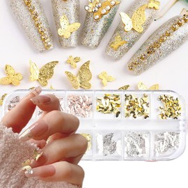 Metal Butterfly Nail Art Decorations 3D Mixed Gold Silver Butterflies Nail Glitter Sequins Glitter Gold Flying Butterfly Nail Art Design Metal Butterflies Flakes Acrylic Supplies for Women Manicure
