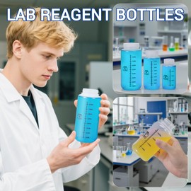 DEMORA Plastic Bottles with Airtight Caps 16oz/500ml, Food Grade Wide Mouth Liquid Containers, Reusable PP Graduated Plastic Bottles for Water Sample Lab Reagent Liquids Mixing (Clear, 4 Pcs)