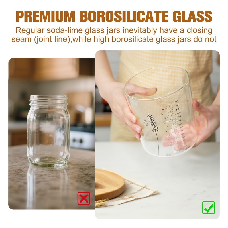 Rakovar 50oz Sourdough Starter Jar Kit, Wide Mouth Sourdough Starter