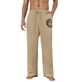 Puimentiua Cotton Linen Pants Men, Summer Beach Pants Loose Fit with Elastic Waist Drawstring Coffee