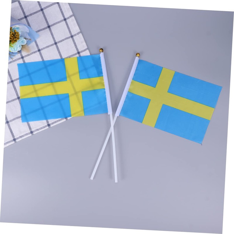 Tofficu 2sets Mini Sweden Flag on Stick Handheld Flags for