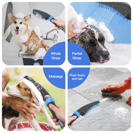 Pet Wand Shower Sprayer, Dog Shower Attachment, 1.8GPM Dog Shower & Bath Accessories with Faucet Head Hook Valve 9.8 Ft Steel Hose for Dogs Cats Bath Indoor Outdoor Blue & Grey