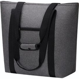 LHZK Large Insulated Cooler Bag, Reusable Grocery Bag for Cold or Hot Food Transportation, Cooler Bags Insulated for for Delivery, Travel, Hiking, Camping and Picnic (Large, Gray)