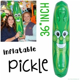 Zuga Land GIANT Jumbo 36" Green Inflatable Smiling PICKLE HEAD (3 FEET) Vinyl. Blow Up Face Beach Pool Float Noodle Gag Prank Joke Party Decoration DJ Promo Dance Give Away Cucumber (6 Pack)