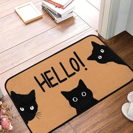 Funky Qiu Front Door Mat Indoor Outdoor - Heavy Duty Welcome Mat for Entrance,Non Slip Absorbent Doormat Area Rug for Home Kitchen Garage Patio Porch,39x20(Cute Black Cat)