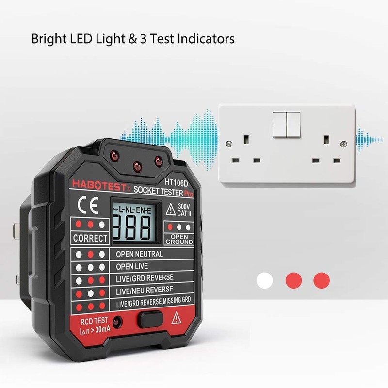 QUILLE Socket Tester Mains Outlet Tester with LCD Display Neutral