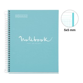 Miquelrius - Notebook A5-80 sheets 90 g - Grid 5 x 5 mm - 1 color stripe - Plasticized hardcover - Sky Blue