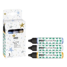 KREUL 49840 Glitter Pen, Set of 3, Glitter Effect Colours in Handy 29 ml Pen, for Decorating, Labelling and Decorating a Wide Range of Materials, Made on Water Base
