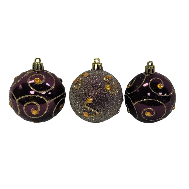 9 decorated plum christmas baubles - purple plum baubles christmas