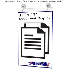 Marketing Holders 6 Pack Window Sign Holder 11 x 17 with 2 Predrilled Holes Suction Cups with Hooks for Exhibit or Artist Information in Museums and Galleries Clear Acrylic