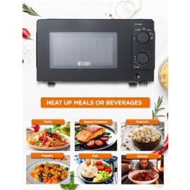 Commercial Chef 0.6 Cubic Foot Countertop Microwave Oven with 6 Power Levels, Push Button Door, 700W Power Output, 30-Minute Timer and Mechanical Dial Controls, CHM660B, Black