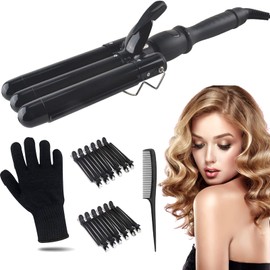Rizadora para Cabello, Rizador de Pelo Ondas Cerámica, Triple Barriles Rizador de Cabello 25mm Temperatura Ajustable,Calienta Rápidamente Todo Tipo de Cabello Largo/Corto,para Mujeres Casa y Viaje