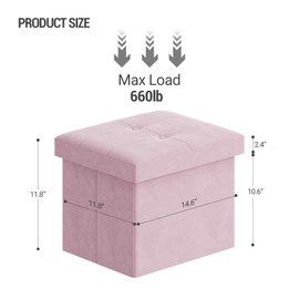 Kerioers Storage Ottoman, Foldable Small Ottoman Foot Rest, 12 X 16 X 12 Inches Foot Stool, Ottoman with Storage, 660 lb Load Capacity, for Living Room, Bedroom, Dorm, Pink OTM10P01