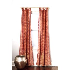 Light-Filtering Sari Colorful Curtains – Boho Curtains, Bed Canopy Panel, Wall Tapestry or Window Treatment For Bedroom or Living room + Tote bag (84"L x 42"W Set of 2, Copper Rust)