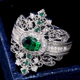 Sdouefos Vintage Grandmother Emerald Women'S Ring 925 Sterling Silver Strand With Diamond Cubic Zirconia Cz Ring Eternal Love Engagement Wedding Jewelry (T1/2)